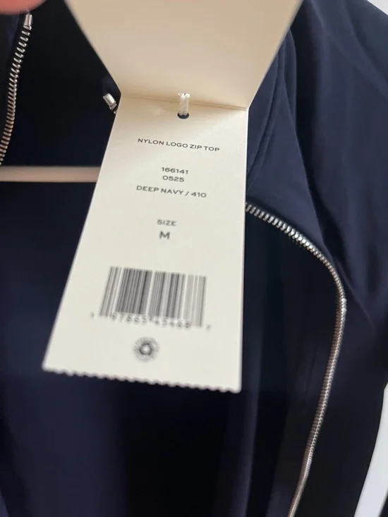 Tory Burch Navy Zip-Front Jacket with Cream Logo Trim - Picture 3 of 4